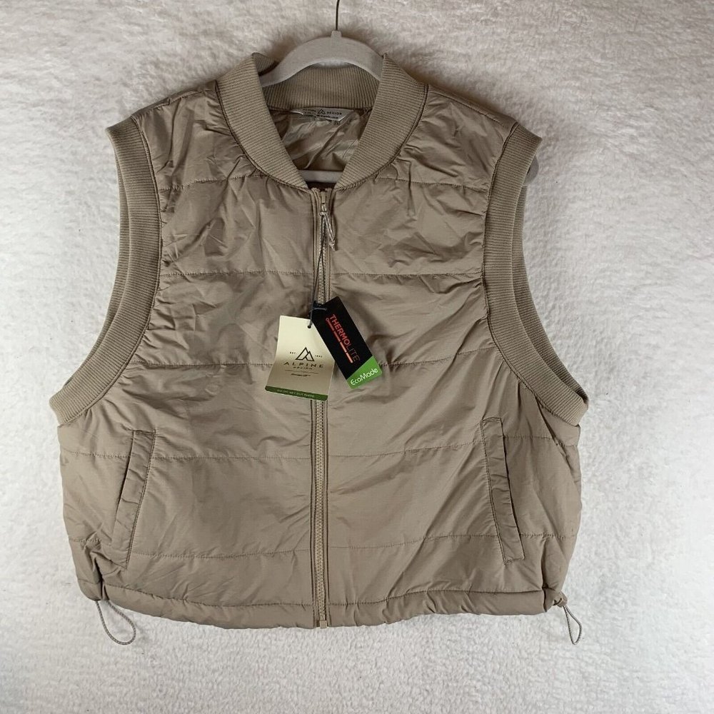 Alpine Design Puffer Vest Jacket Women's 2XL Beige Full Zip Shortie Quilted 7183